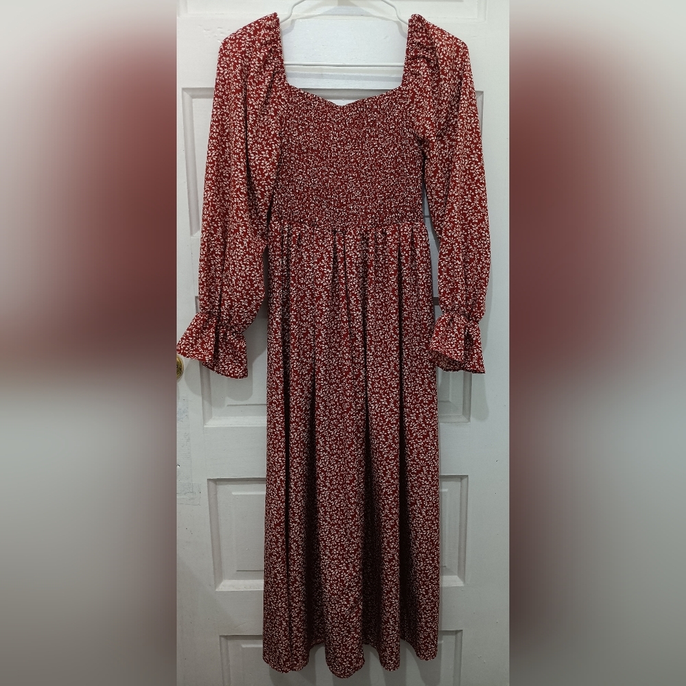 Elegant Red Floral Women's Dress